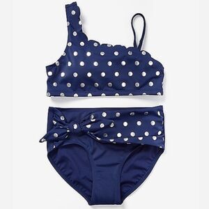 Foil dot scalloped one shoulder bikini